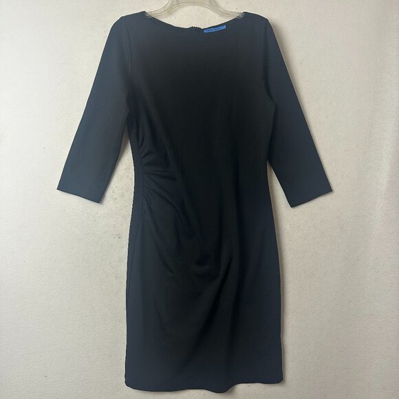 J Mclaughlin Sara Dress sz M 3/4 Sleeve Ruched side classic formal little black - Picture 1 of 5